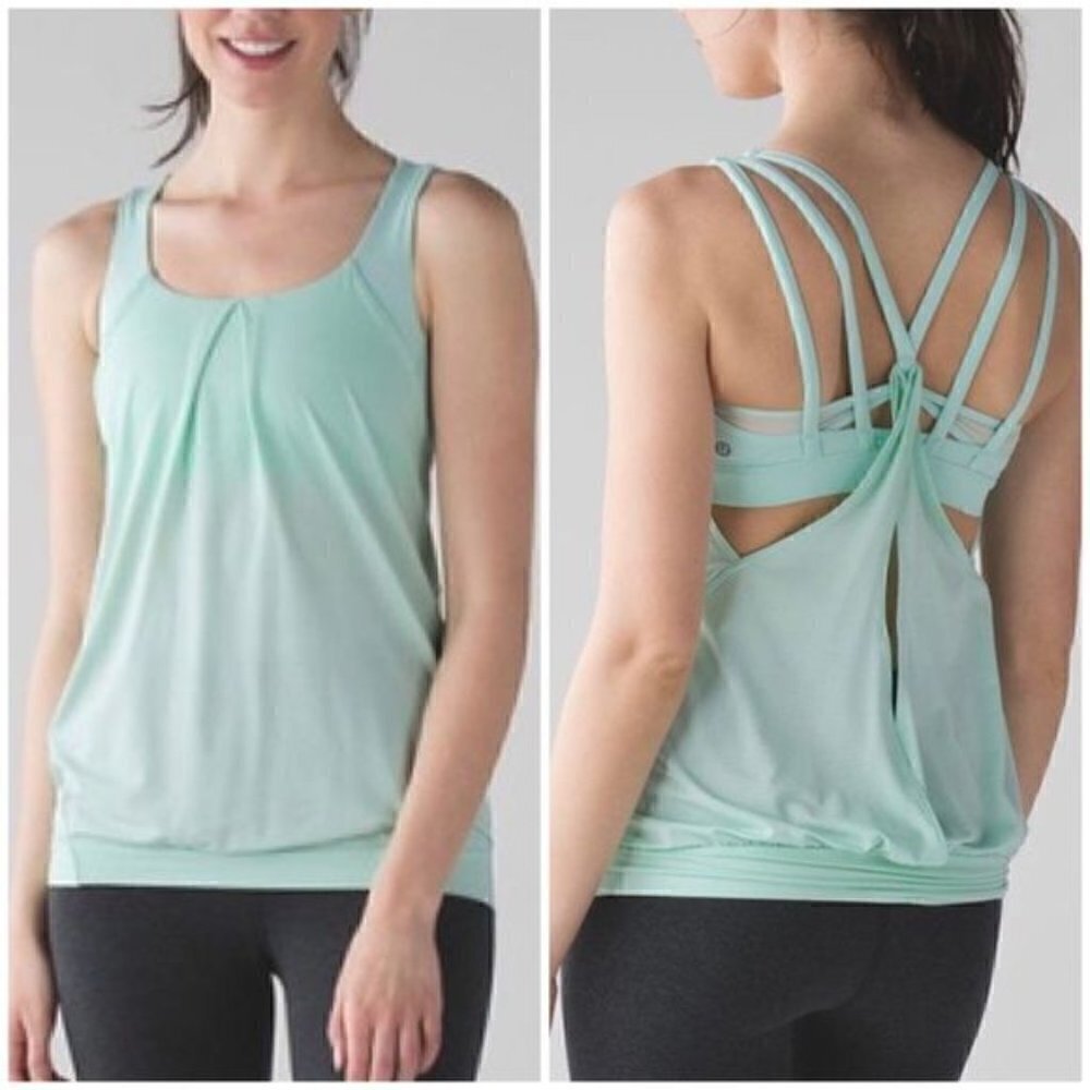 Lululemon Nouveau Limits Tank Top Sports Bra Sea Mist Teal Aqua Mint Yoga Sz 4